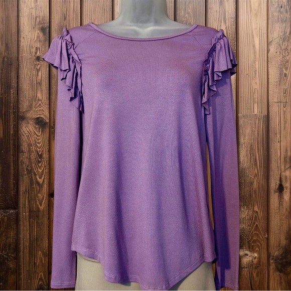 Cupio Tops - Cupio Lavender Long Sleeve Top with Ruffle Detail​